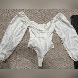 Elegant White Satin Bodysuit